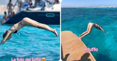 Chiara Ferragni, la foto del tuffo solleva dubbi: “Fotomontaggio”, e lei risponde con un video