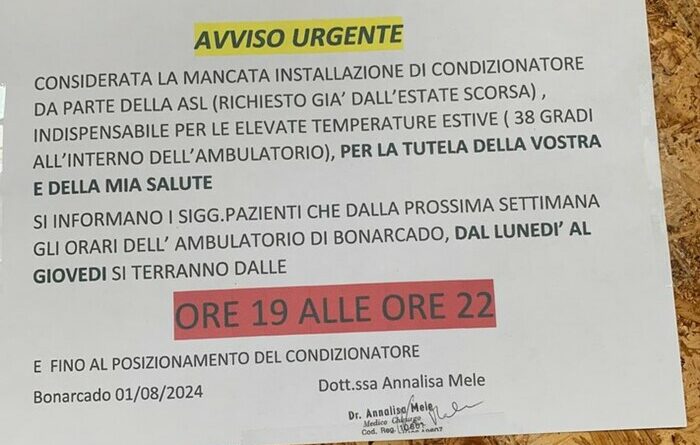 Manca il condizionatore, l’ambulatorio apre solo la notte