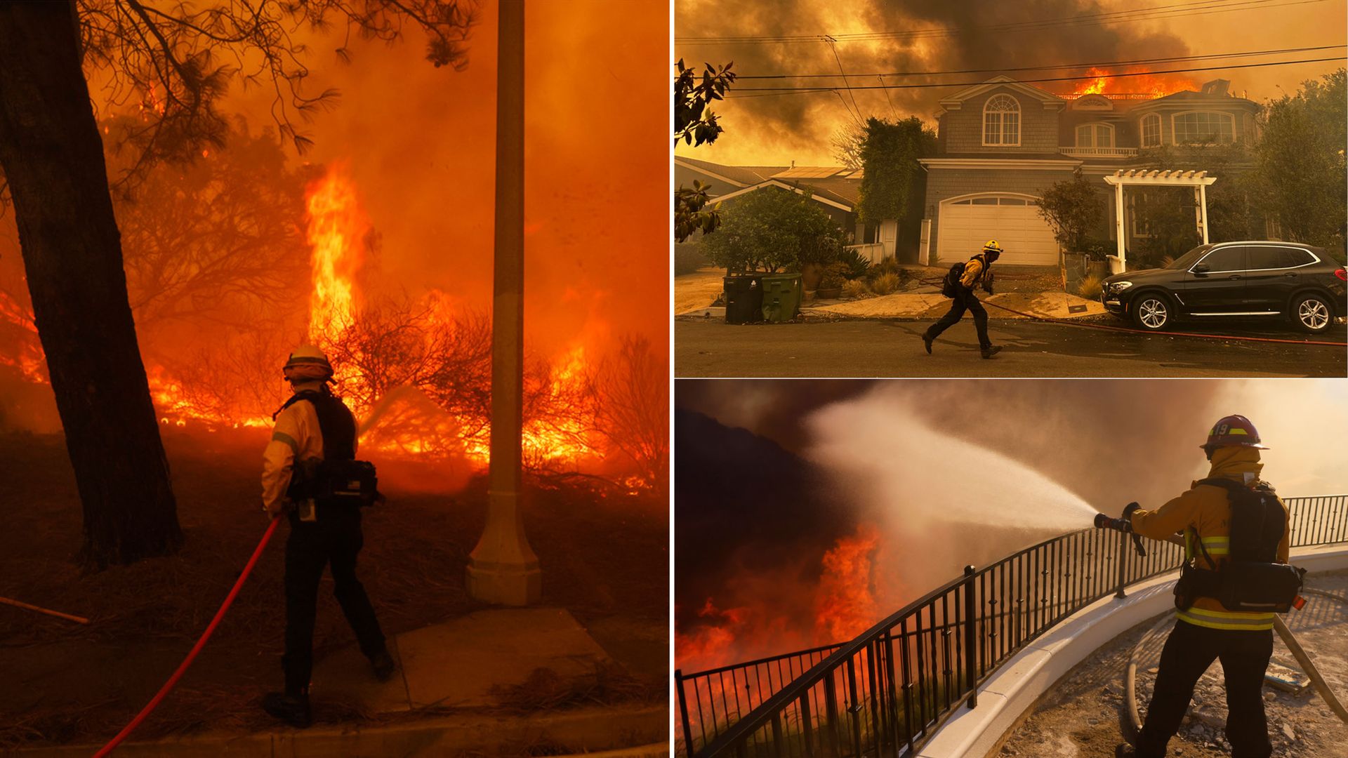 Una star del cinema aiuta i vigili del fuoco a combattere l’incendio di Los Angeles che sta spazzando via una collina esclusiva costellata di case di celebrità